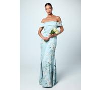 Coast Printed Bardot Satin Bridesmaid Dress In Sage sage 8