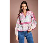 Coast Women's Printed Blouson Sleeve Organza Top in Pink | Size: 12 Coast Pink 12
