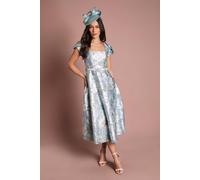 Coast Women's Printed Cap Sleeve Square Neck Belted Midi Dress in Pale Blue | Size: 12 Coast Pale Blue 12