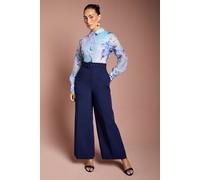 Coast Printed Collared Wide Leg Belted Jumpsuit In Navy navy 10