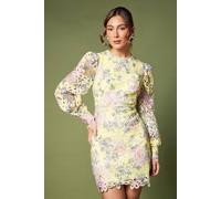 Coast Printed Floral Lace Long Sleeve Mini Dress In Yellow yellow 12