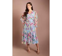 Coast Women's Printed Floral Mesh Midi Dress in Blue | Size: 8 Coast Blue 8