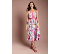 Coast Women's Printed Lace Trim Pleated Midi Dress in Blue | Size: 12 Coast Blue 12