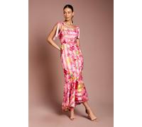 Coast Printed Organza Burnout Bow Shoulder Midi Dress In Pink pink 16