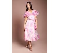 Coast Printed Organza Ruffle Sleeve Midi Dress In Pink pink