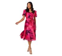 Coast Printed Organza Sweetheart Neck Midi Wedding Guest Dress, 10, Pink