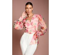 Coast Printed Organza Wrap Top In Blush blush