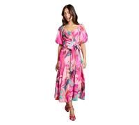 Coast Printed Puff Sleeve Wrap Belted Midi Dress, 12, Pink