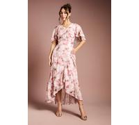 Coast Printed Satin Jacquard Twist Front Midi Dress In Blush blush 16