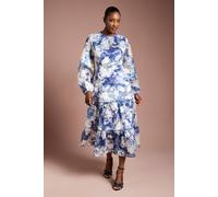 Coast Printed Satin Jacquard Volume Dress In Navy navy