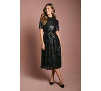 Coast Pu Lace Midi Dress With Belt In Black black 10
