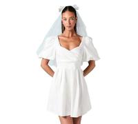 Coast Puff Sleeve Full Skirted Mini Dress with Tie Back, 14, Ivory