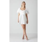 Coast Women's Puff Sleeve Mini Dress Wedding Dress With Tie Back in Ivory | Size: 10 Coast Ivory 10