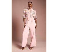 Coast Puff Sleeve Printed Tie Detail Jumpsuit In Peach peach