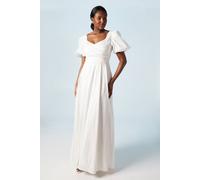 Coast Puff Sleeve Wrap Bodice Fit And Flare Wedding Dress In Ivory ivory 8