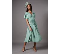 Coast Ruched Sleeve V Neck Midi Dress In Sage sage 10