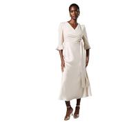 Coast Ruffle Sleeve Satin Back Crepe Wrap Dress, 12, Champagne