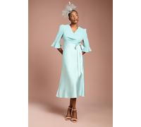 Coast Ruffle Sleeve Satin Back Crepe Wrap Dress In Duck Egg duck egg