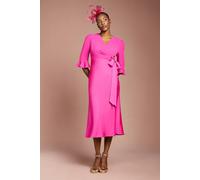 Coast Ruffle Sleeve Satin Back Crepe Wrap Dress In Hot Pink hot pink 16