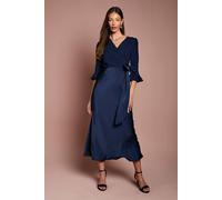 Coast Ruffle Sleeve Satin Back Crepe Wrap Dress In Navy navy 16