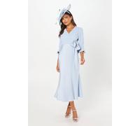 Coast Ruffle Sleeve Satin Back Crepe Wrap Dress, 10, Pale Blue