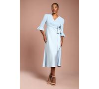 Coast Women's Ruffle Sleeve Satin Back Crepe Wrap Dress in Pale Blue | Size: 12 Coast Pale Blue 12