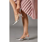 Coast Sammi Satin Diamante Bow Brooch Slingback Kitten Heel Court Shoes In Silver silver 5