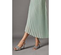Coast Sandie Faux Metallic Leather Diamante Petal High Heel Platform Sandals, 4, silver