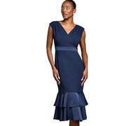 Coast Satin Back Crepe Dress with Peplum, 14, Navy