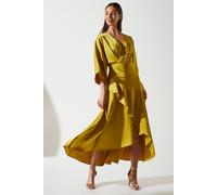 Coast Satin Back Crepe Ruffle Wrap Midi Dress In Olive olive 8