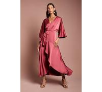 Coast Women's Satin Back Crepe Ruffle Wrap Midi Dress in Rust | Size: 10 Coast Rust 10