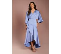 Coast Satin Back Crepe Ruffle Wrap Midi Dress In Slate Blue slate blue 10