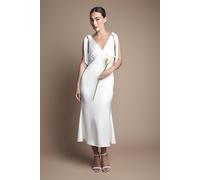 Coast Satin Back Crepe Tie Shoulder Midi Wedding Dress In Ivory ivory 16