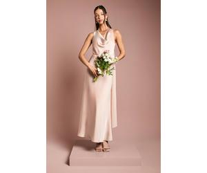 Coast Satin Cowl Neck Bridesmaid Dress With Chiffon Drape In Blush