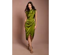 Coast Women's Satin Cowl Neck Ruched Detail Midi Dress in Olive | Size: 8 Coast Olive 8