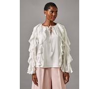 Coast Women's Satin Frill Blouse in Ivory | Size: 10 Coast Ivory 10