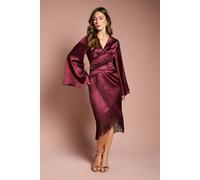 Coast Satin Fringe Hem Wrap Waist Midi Dress In Burgundy burgundy 12