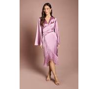 Coast Satin Fringe Hem Wrap Waist Midi Dress In Rose rose