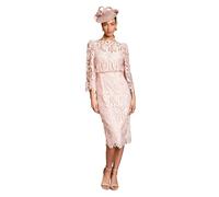 Coast Satin Lace Boat Neck Midi Dress with Fluted Sleeve, 10, Blush