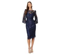 Coast Women's Satin Lace Boat Neck Midi Dress With Fluted Sleeve in Navy | Size: 14 Coast Navy 14