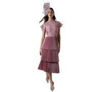 Coast Satin Lace Tiered Dress, 10, Rose