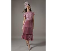 Coast Satin Lace Tiered Dress, 10, Rose