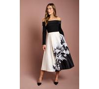 Coast Women's Satin Midi Skirt With Placement Print in Black | Size: 10 Coast Black 10