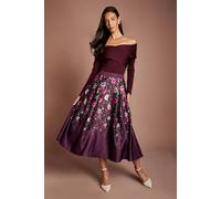 Coast Women's Satin Midi Skirt With Placement Print in Fig | Size: 10