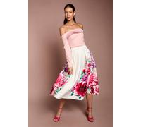 Coast Satin Midi Skirt With Placement Print In Ivory ivory