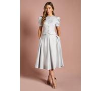 Coast Satin Pleat Front Midi Full Skirt In Silver silver 16