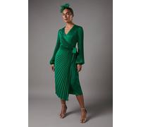 Coast Satin Pleated Wrap Dress In Green green 10