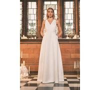 Coast Satin Plunge V Neck Maxi Wedding Dress With Back Bow Detail In Ivory ivory 8