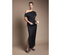 Coast Women's Satin Ruched Detail Off-The Shoulder Maxi Bridesmaid Dress in Black | Size: 14