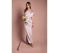 Coast Women's Satin Ruched Detail Off-The Shoulder Maxi Bridesmaid Dress in Blush | Size: 14 Coast Blush 14